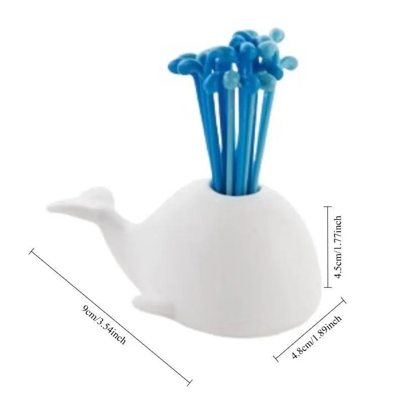 16-Piece Novelty Fruit Forks Set with Whale Holder Stand Novelty Fruit Forks Babs