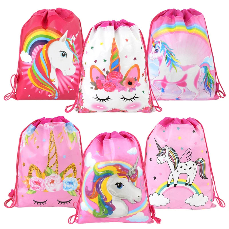 Unicorn Drawstring Bags Kids Party Favors – 1/6/12 Pack Party Favor Bags Babs