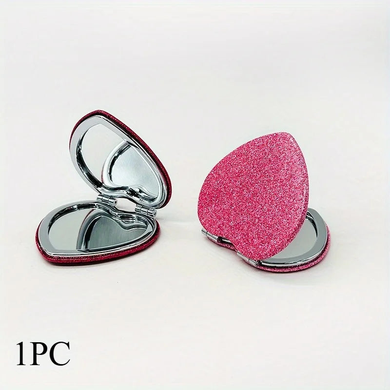 Heart Shape Double-Sided Portable Makeup Mirror | Gift Compact Makeup Mirror Babs Pink
