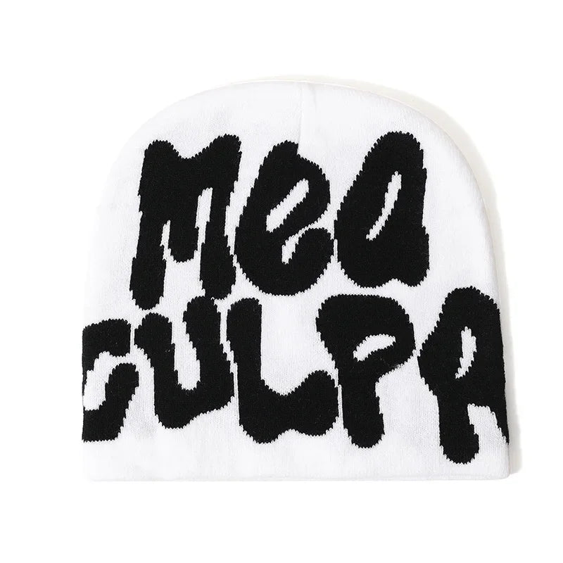 Unisex Y2K 'Mea Culpa' Knitted Beanie Hat – 17 Colors Knitted Beanie Hat Babs WHITE