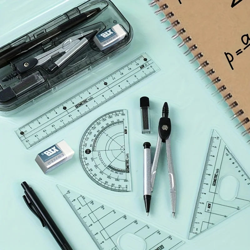 8-Piece Geometry Set – Compass, Protractor, Ruler & Pencil Kit Geometry Drawing Set Babs