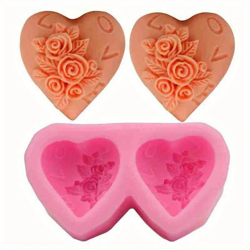 Heart Rose Silicone Mold – Fondant, Chocolate & Soap DIY Silicone Baking Mold Babs Pink