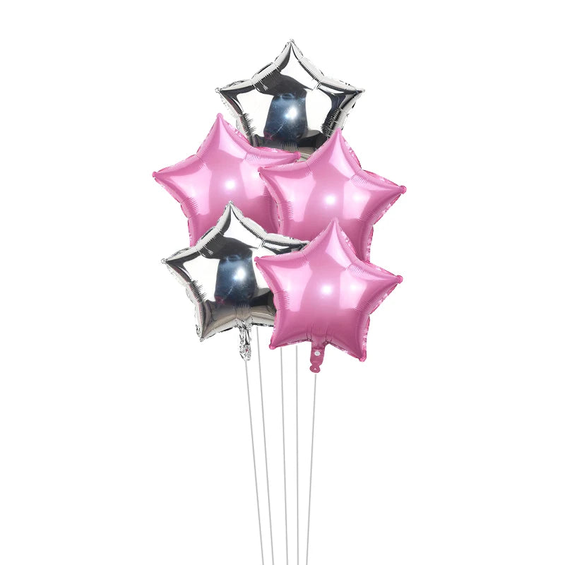 5-Pack 18" Gold Silver Foil Star Balloons – Party Decoration Foil Party Balloons Babs pink silver 18inch