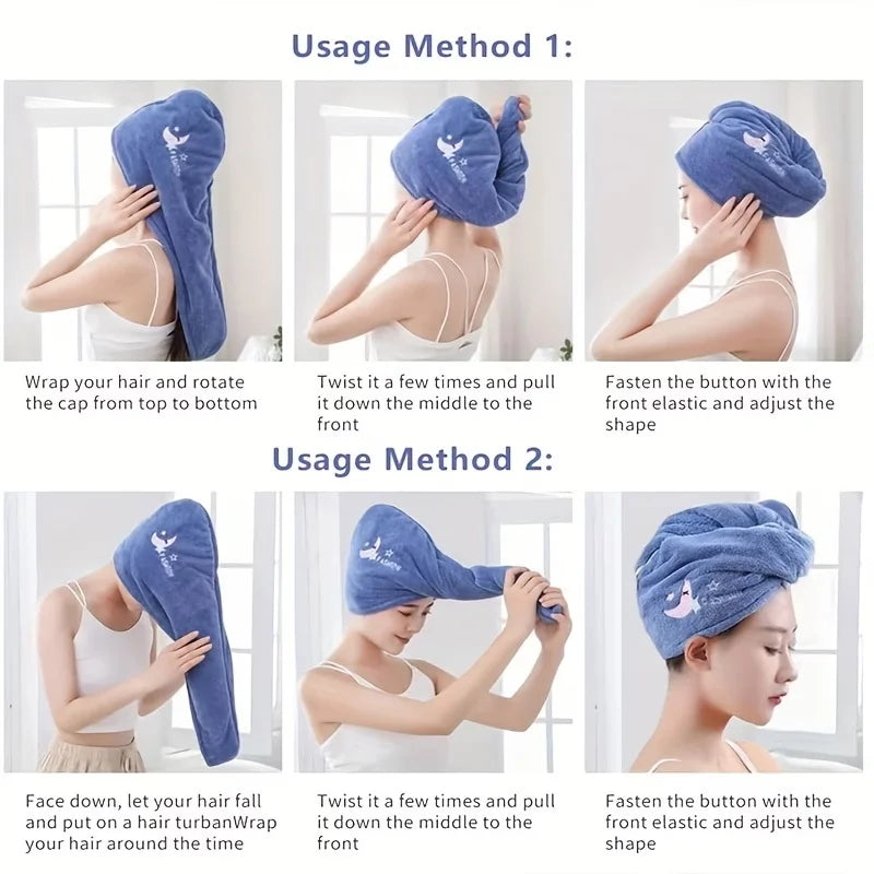 Microfiber Quick-Dry Hair Towel Cap – Super Absorbent Embroidered Microfiber Hair Cap Babs