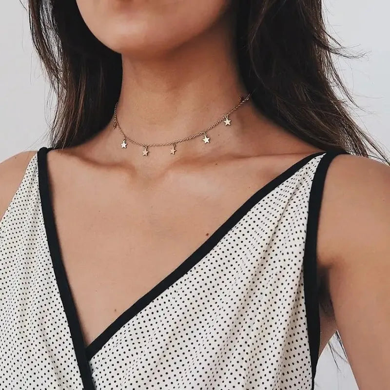 Boho Gold Tassel Star Choker Necklace for Women Choker Necklace Babs