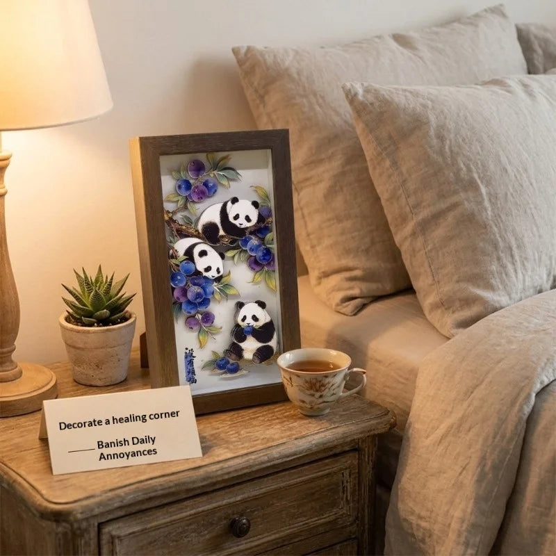 Giant Panda 3D Paper-Cut Craft Frame | Chinese Desktop Decor 3D Paper-Cut Frame Babs