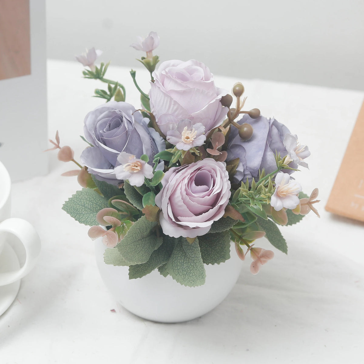 Silk Rose Artificial Flower Bonsai with Vase – Wedding & Home Décor Artificial Flower Bonsai Babs Purple