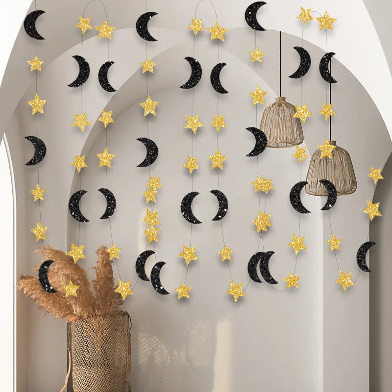 Star Moon Paper Banner Garland – Eid Mubarak Ramadan Decor Party Banner Garland Babs