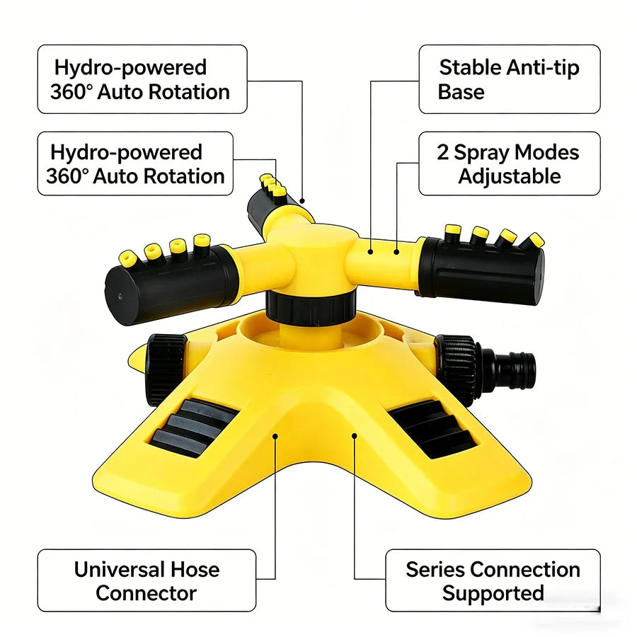 360° Rotating 3-Way Garden Sprinkler Head | Auto Irrigation Garden Sprinkler Head Babs