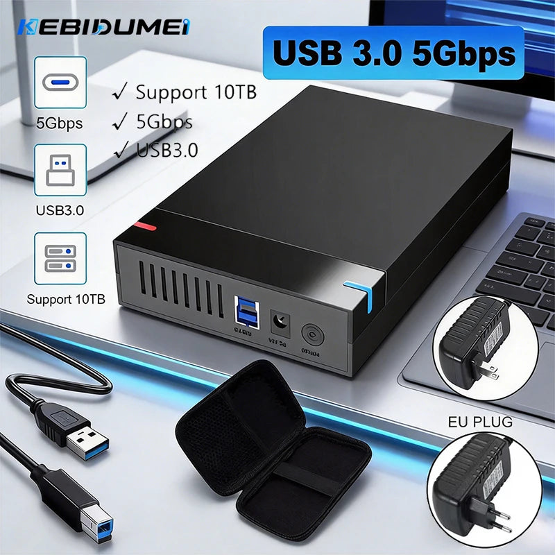 3.5" SATA to USB 3.0 HDD Enclosure – 10TB, 5Gbps + Bag HDD Enclosure Babs