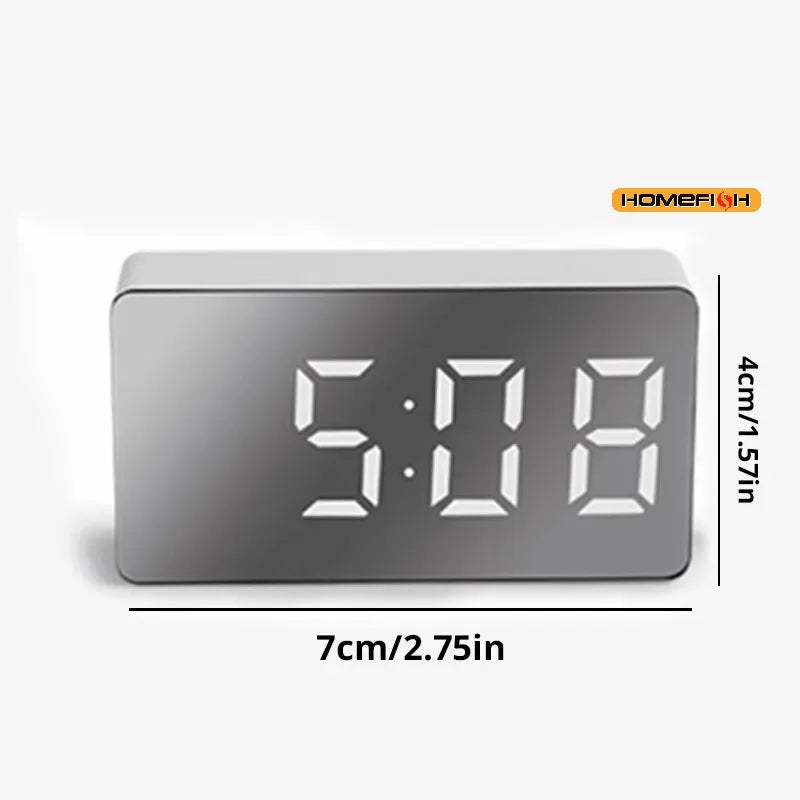 LED Mirror Desk Alarm Clock with Night Light & Snooze – Black LED Alarm Clock Babs