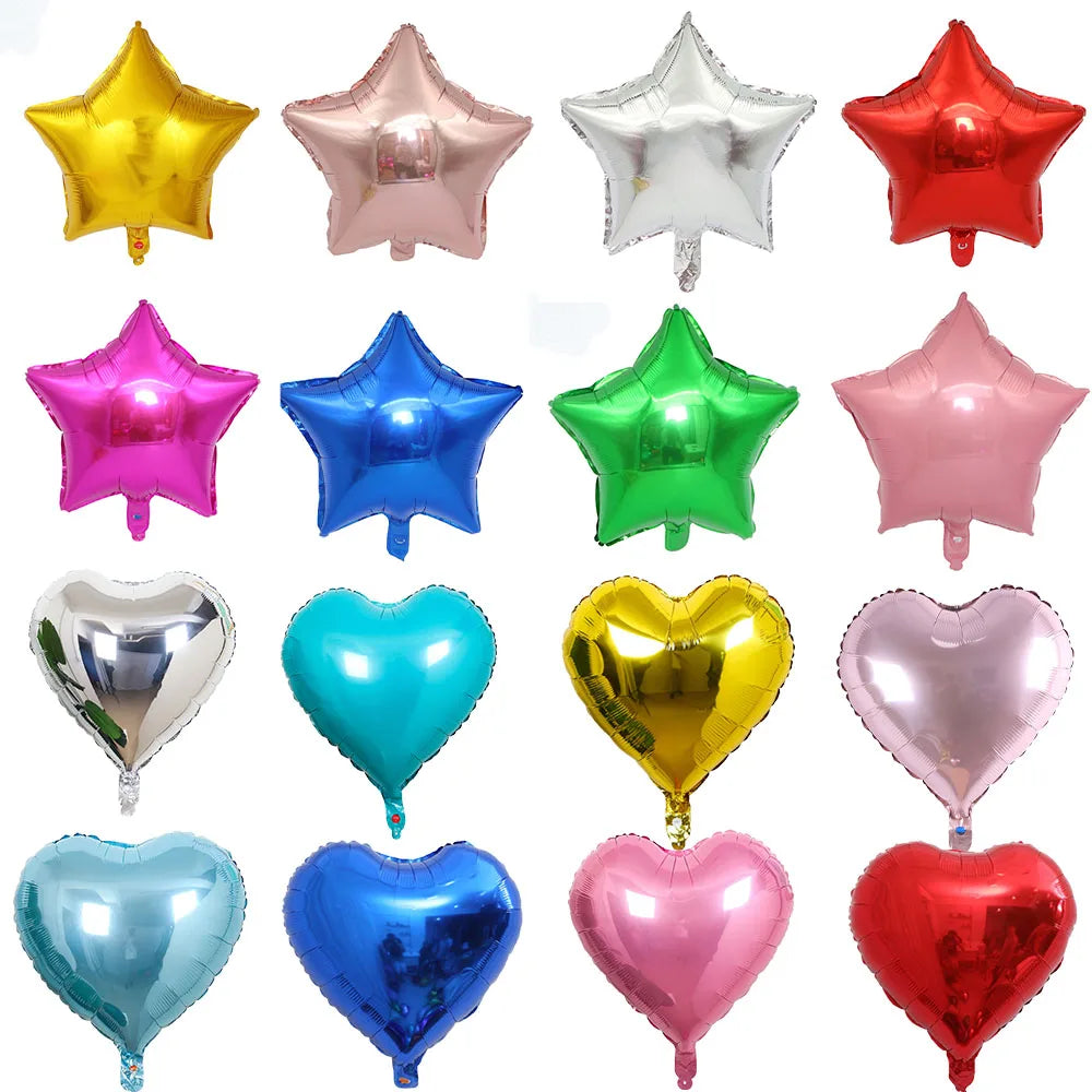 18" Star & Heart Foil Balloons for Parties & Weddings (5–50 pcs) Party Foil Balloons Babs