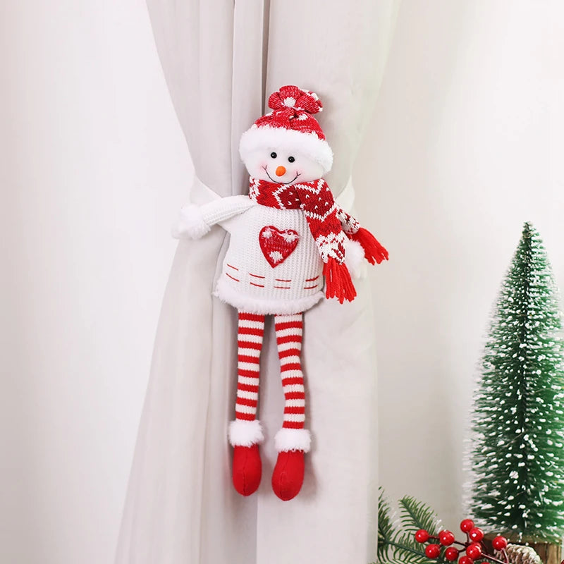 Christmas Santa & Snowman Curtain Buckle Ornament Decoration Christmas Curtain Ornament Babs Snowman