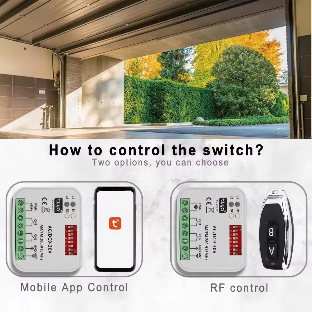 Tuya WiFi Universal Garage Door Relay Receiver 280-915MHz WiFi Relay Receiver Babs