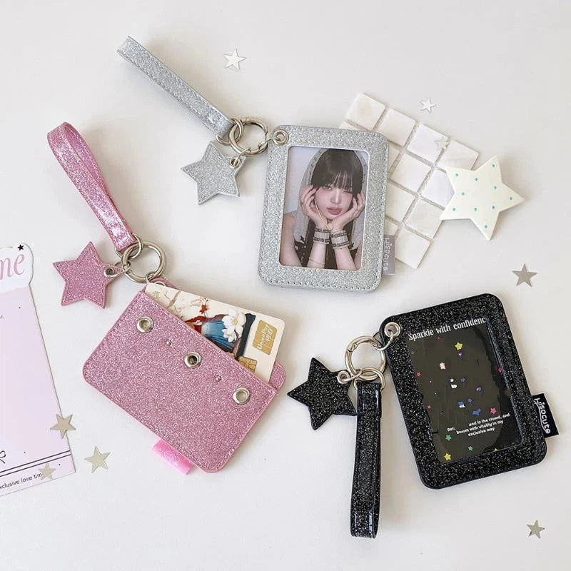 Glitter Star Photocard Holder Keychain – 3-Inch Card Bag Photocard Holder Keychain Babs