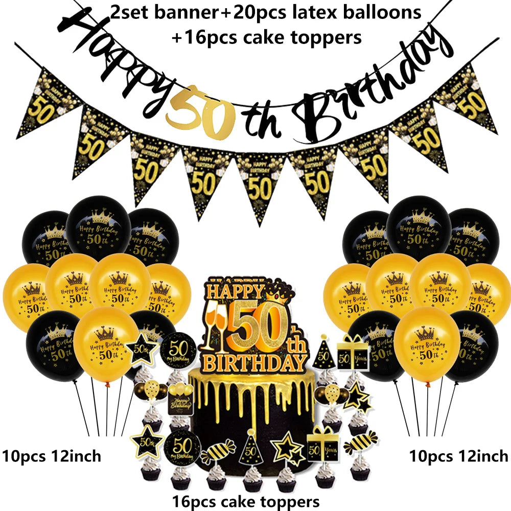 50th Birthday Party Decorations – Black & Gold Tableware Set Party Tableware Set Babs GRAY