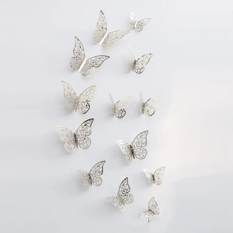 12Pcs 3D Butterfly Wall Stickers – Kids Room & Home Decor Wall Sticker Decals Babs silver3