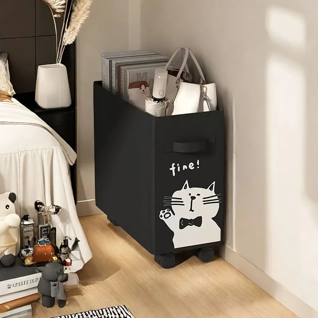 Under Desk Rolling Cart | Oxford Cloth Storage Baskets & Wheels Rolling Storage Cart Babs Black Kitten