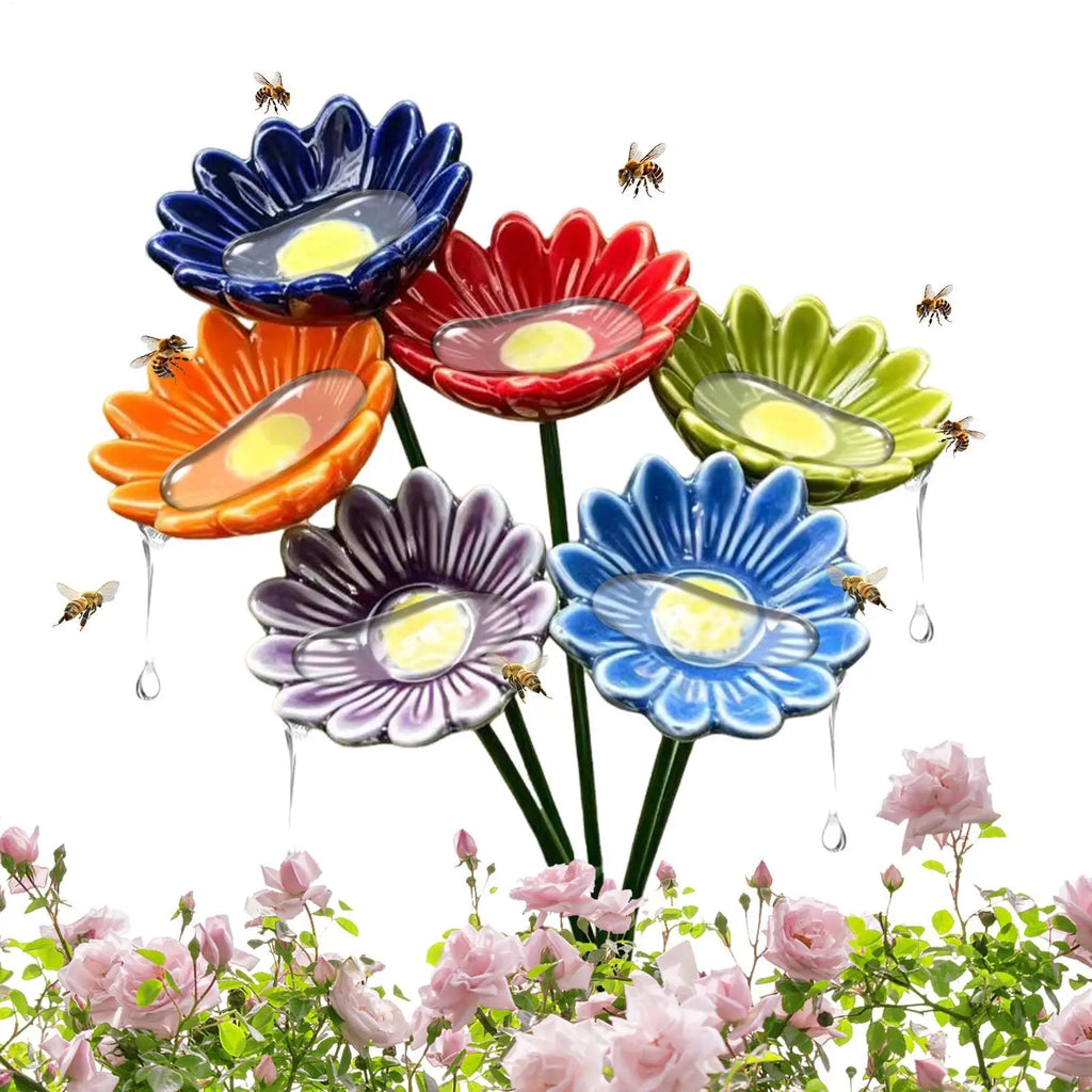 6pc Ceramic Bee Watering Station – Pollinator Garden Fountain Garden Pollinator Fountain Babs