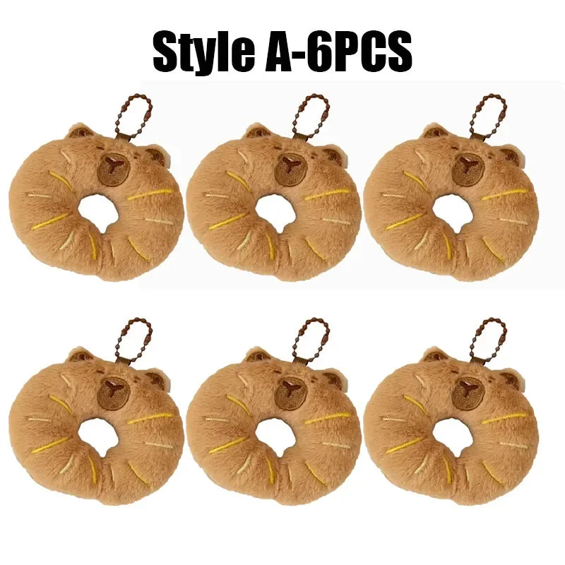 Cute Capybara Plush Keychain – Anime Bread Topper Fluffy Charm Plush Keychain Babs 140331-Style A-6PCS