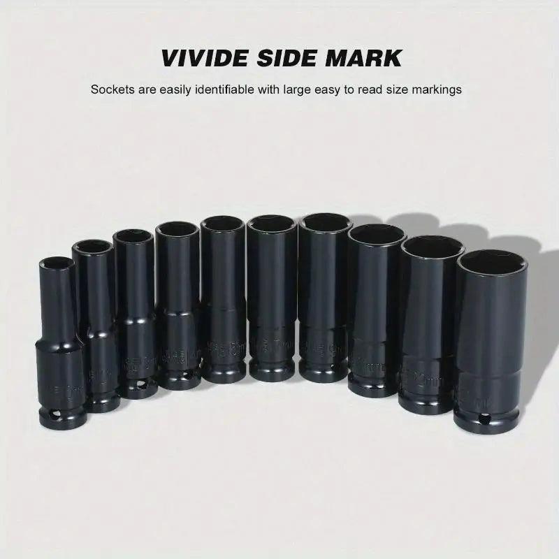 10Pc Metric Impact Socket Set 12–24mm 12-Point Carbon Steel Impact Socket Set Babs
