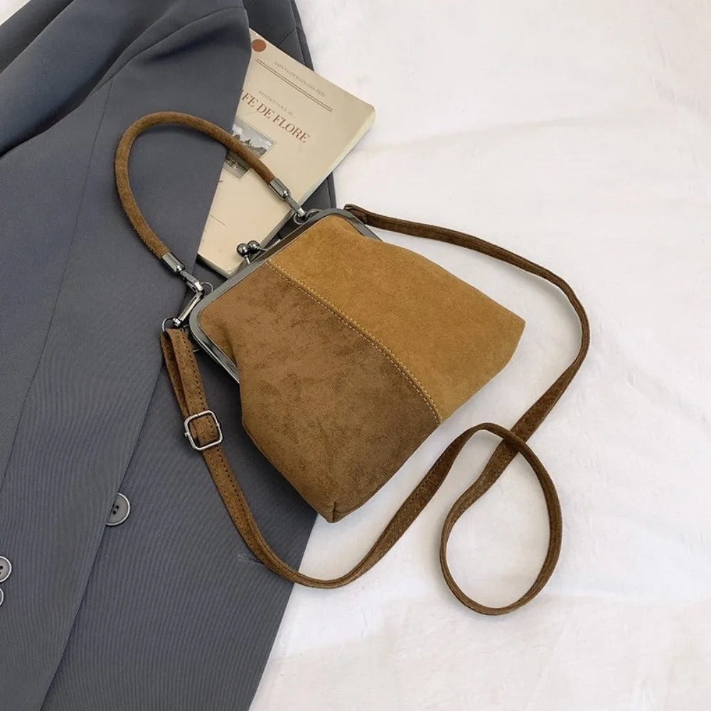 Vintage Kiss-Lock PU Leather Crossbody Handbag for Women Crossbody Handbag Babs Khaki 1PC