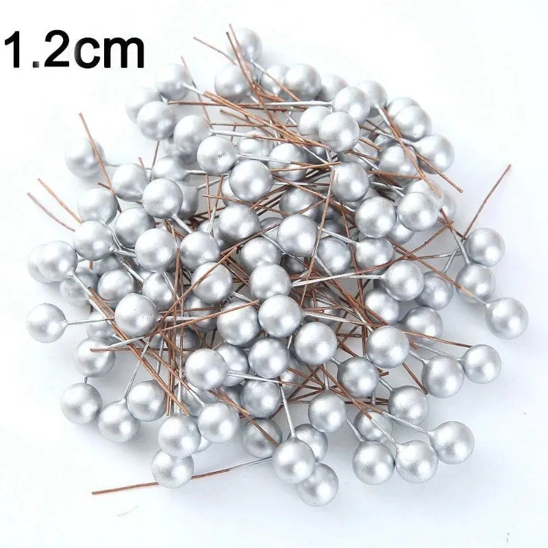 50/100Pcs Artificial Berry Christmas Ornaments – DIY Wreath Décor Christmas Ornaments Babs 1.2CM Silver 50Pcs