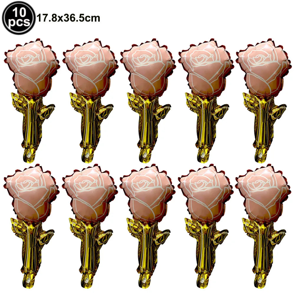 10pcs Mini Rose Flower Balloons – Wedding & Party Décor Foil Party Balloons Babs ROSE RED As pictures show