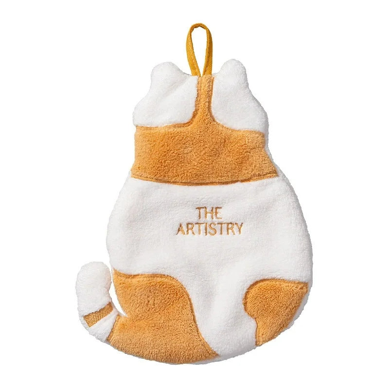 Cat Hand Towels with Hanging Loop – Microfiber Coral Fleece Hand Towel Babs Orange