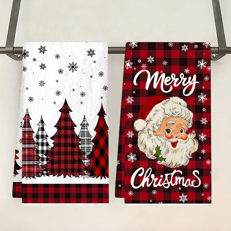 2pcs Christmas Kitchen Dish Towels – Santa Claus Holiday Gift Set Christmas Kitchen Towels Babs