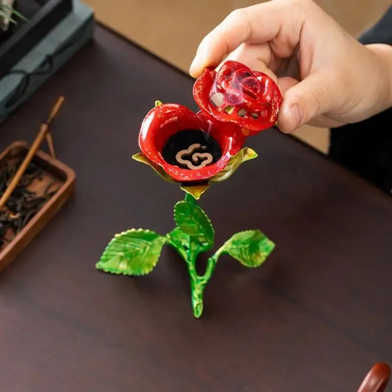 Rose Shape Incense Burner | Hollow Floral Metal Fragrance Holder Incense Burner Babs