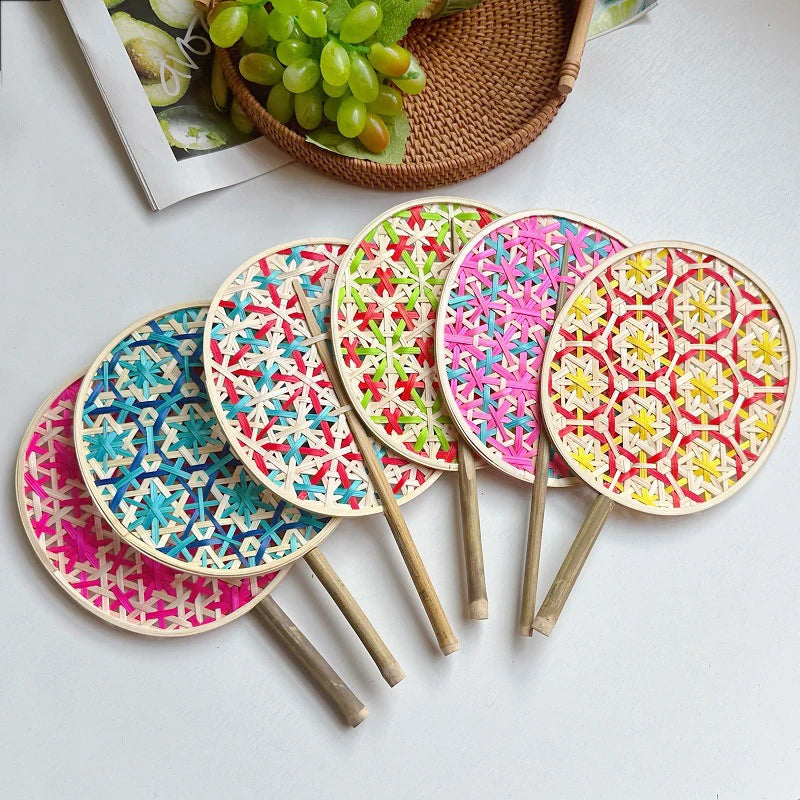 Colorful Handmade Bamboo Woven Fan – Ethnic Style Décor Decorative Hand Fan Babs