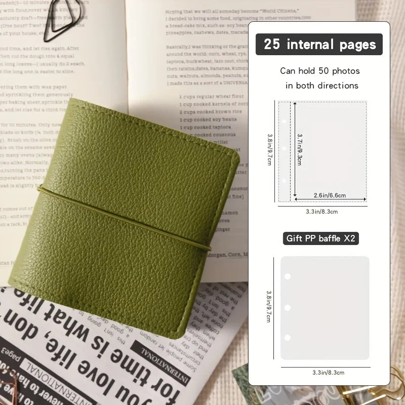 Mini Soft Leather Pocket Photo Album – 25 Sheets, 50 Pages Mini Photo Album Babs green
