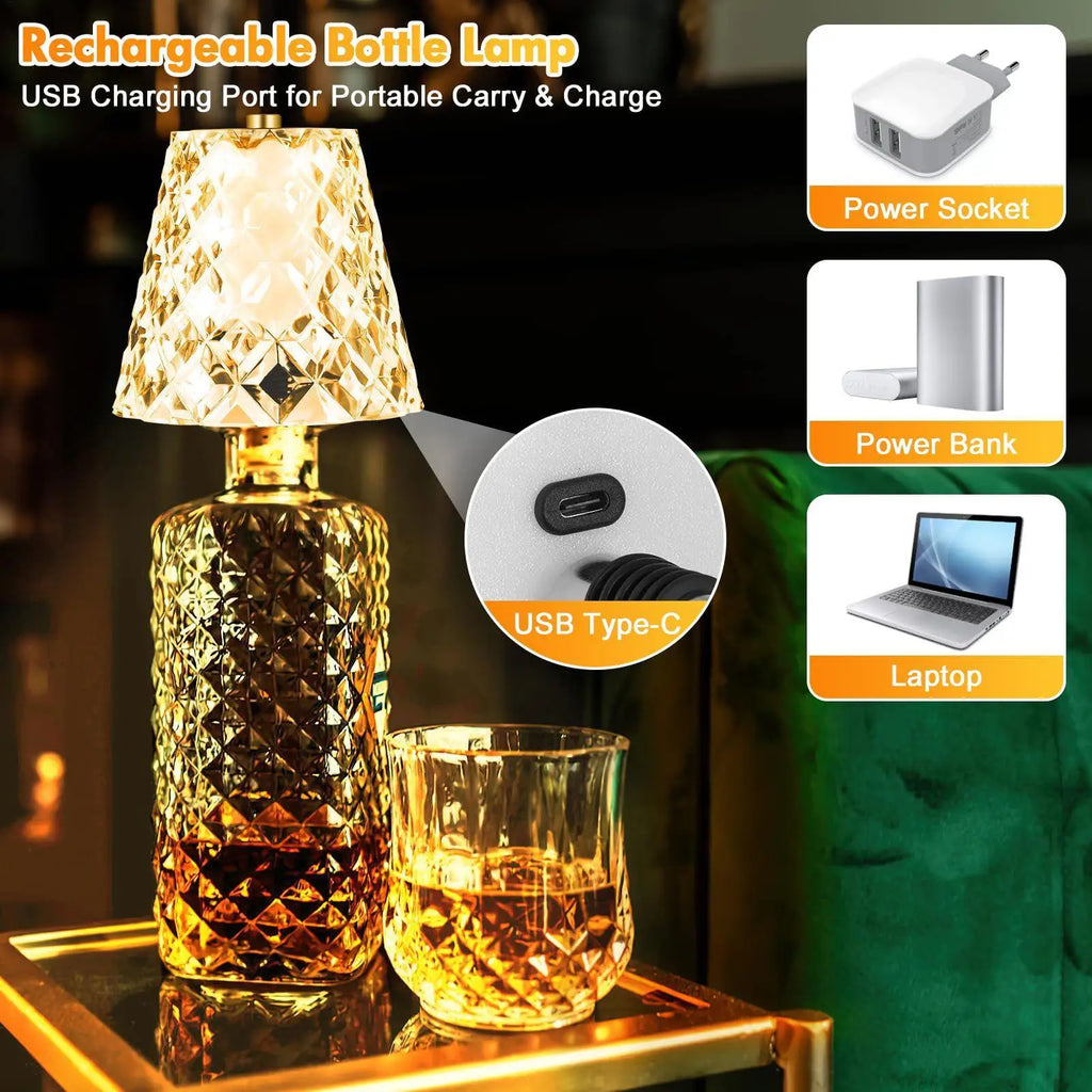 Wireless Wine Bottle Lamp – 3-Color Touch Dimming, USB-C Rechargeable Bottle Accent Lamp Babs