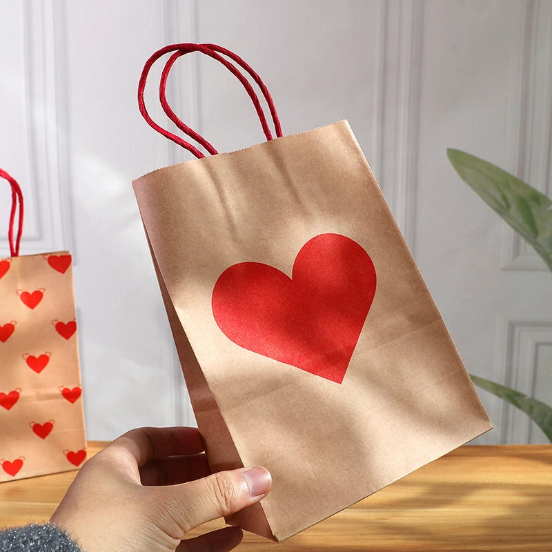 10Pcs Red Heart Kraft Paper Gift Bags with Tags | Party & Wedding Kraft Paper Gift Bags Babs