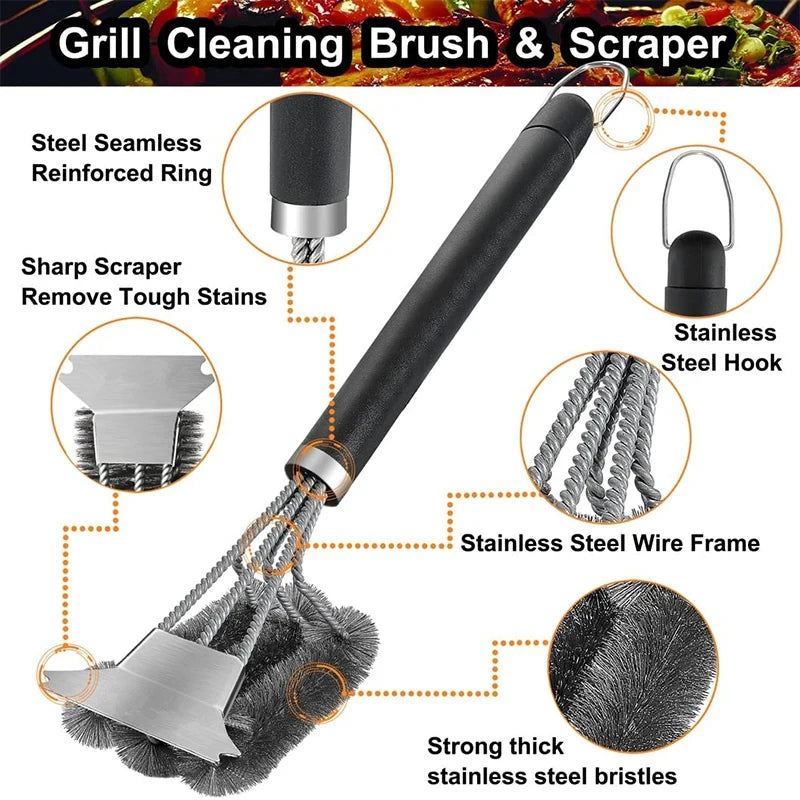 Stainless Steel Grill Brush & Scraper with Deluxe Handle Grill Cleaning Brush Babs