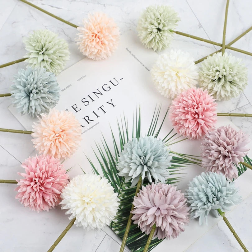Silk Artificial Dandelion & Hydrangea Flowers | Wedding & Home Décor Artificial Flower Stems Babs