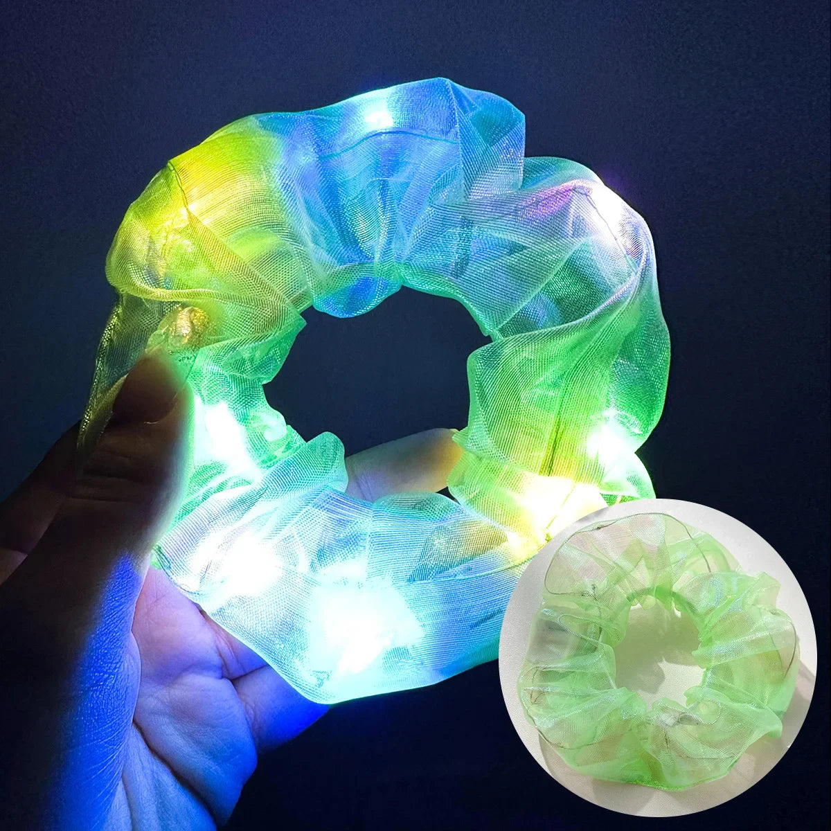 10pcs LED Light Up Scrunchies – Glow in the Dark Hair Ties LED Hair Scrunchies Babs