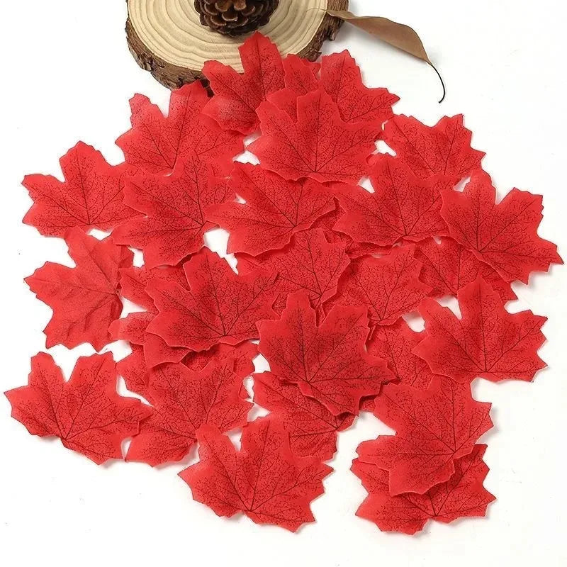 Artificial Silk Maple Leaves 50/100Pcs – Fall Party Decor Artificial Fall Leaves Babs Red 100Pcs