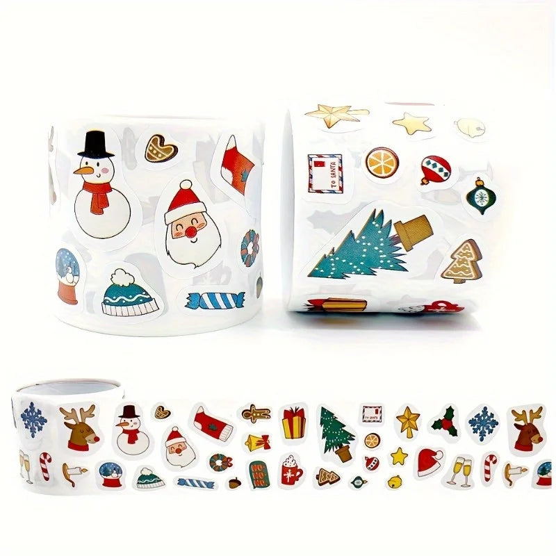 Cartoon Christmas Gift Stickers – Snowman, Elk & Santa Hat Holiday Gift Stickers Babs