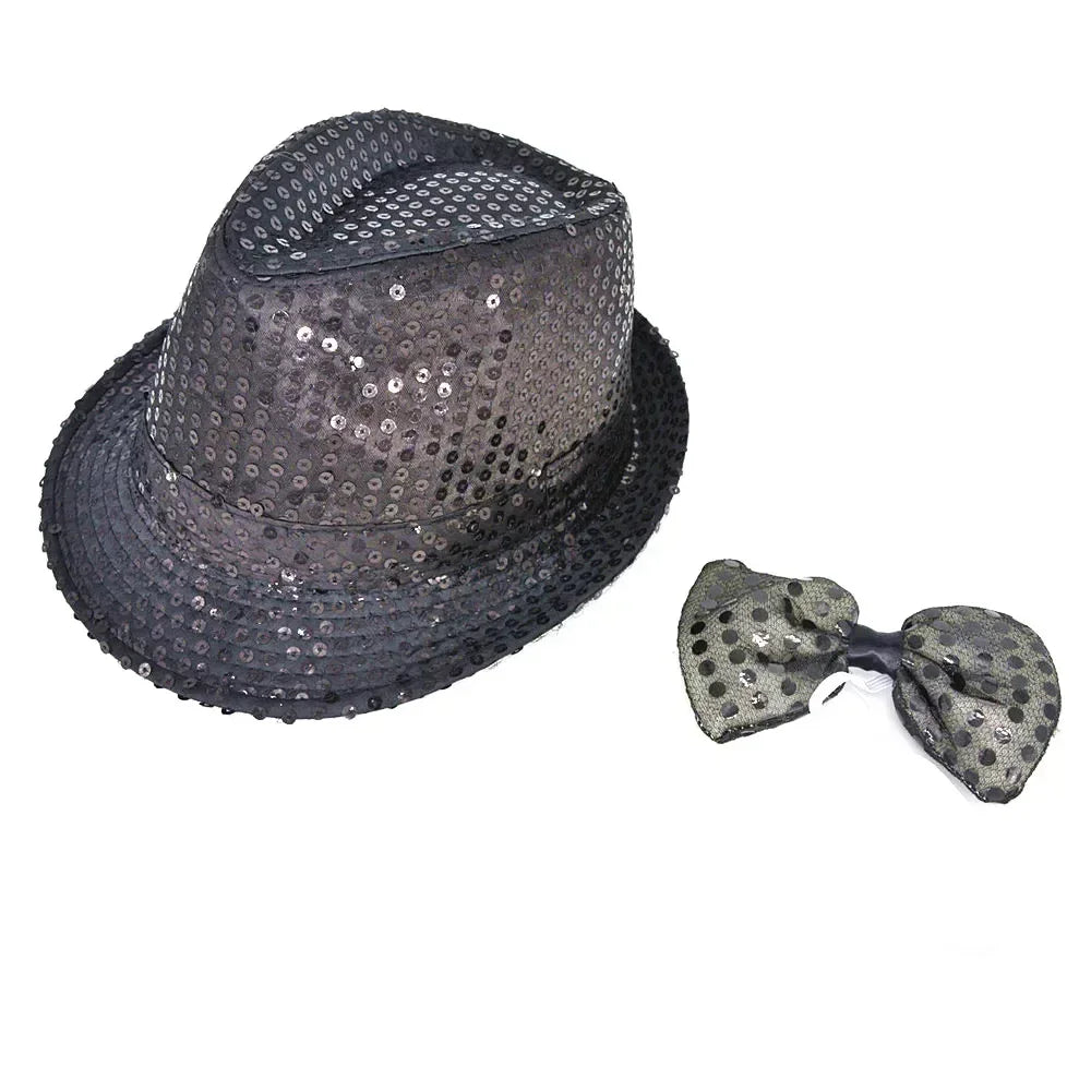 LED Light Up Sequin Jazz Hat & Tie Set | Party Costume