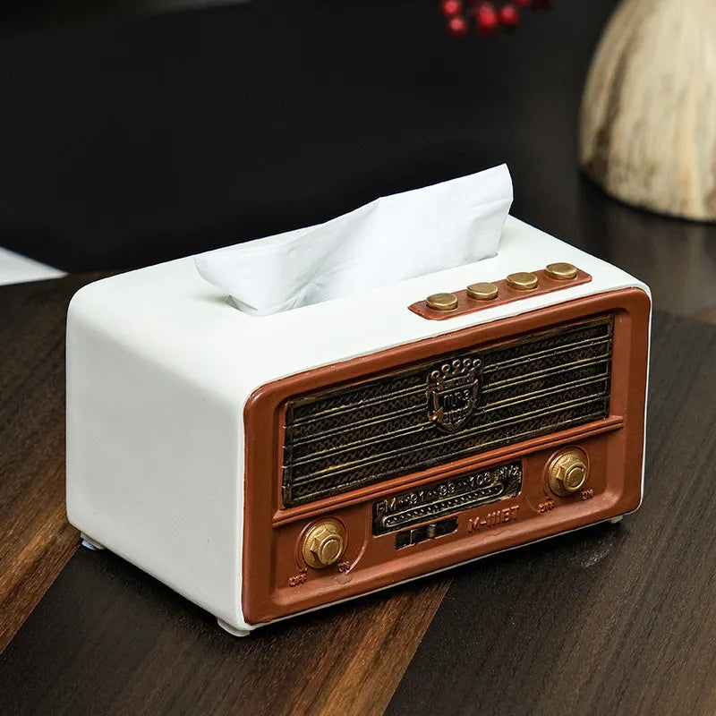 Retro Luxury Resin Tissue Box | Elegant Rectangular Napkin Case Decorative Tissue Holder Babs White