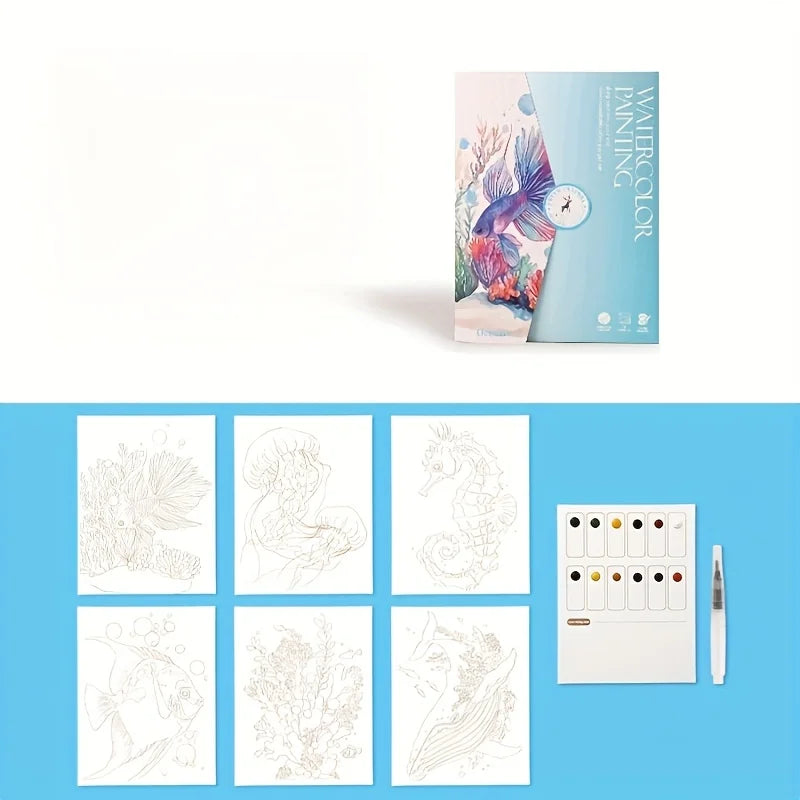 Watercolor Painting Set – Adult Coloring Book Landscape & Floral Watercolor Art Set Babs Blue