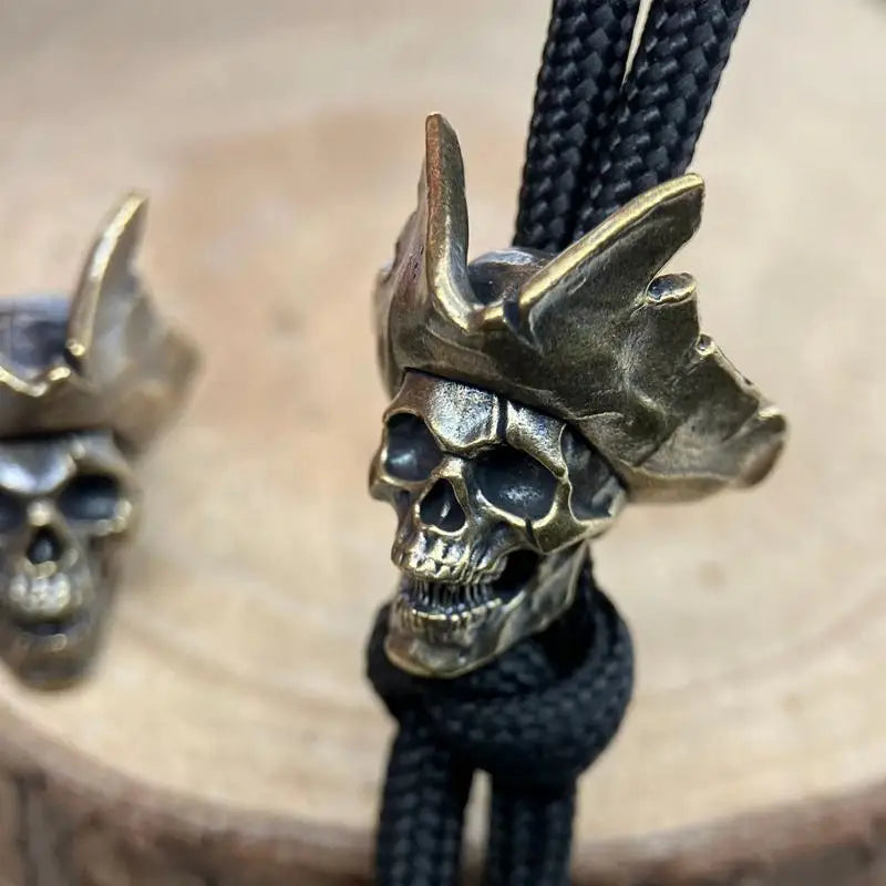 Brass Skull Captain Cowboy Hat Knife Bead EDC Lanyard Pendant Brass Lanyard Pendant Babs