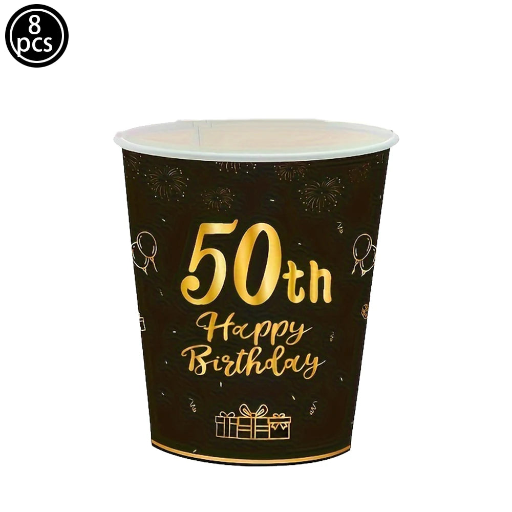 50th Birthday Party Tableware Set – Black & Gold Disposable Party Tableware Babs cup