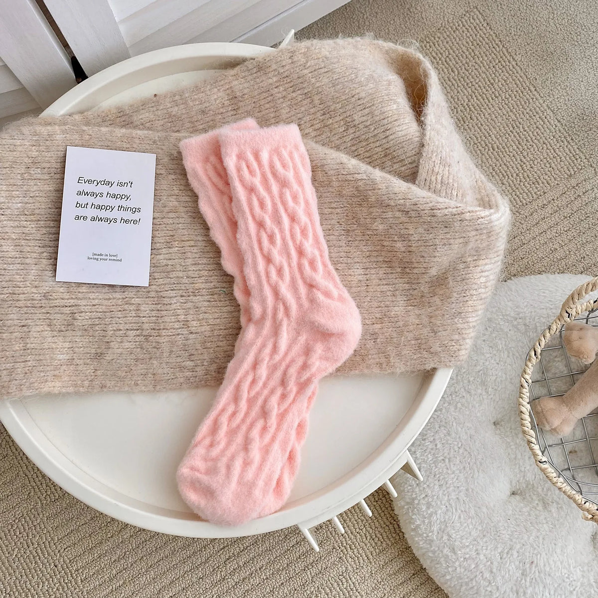 Thick Coral Fleece Winter Socks for Women – Cozy Plush Sleep Socks Plush Winter Socks Babs One Size Pink