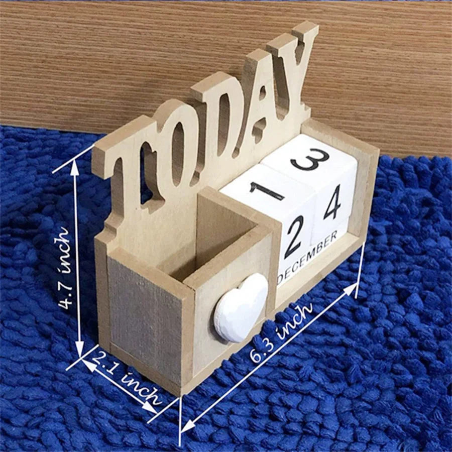 Heart-Shaped Wooden Pen Holder & Calendar Desk Ornament Wooden Desk Ornament Babs