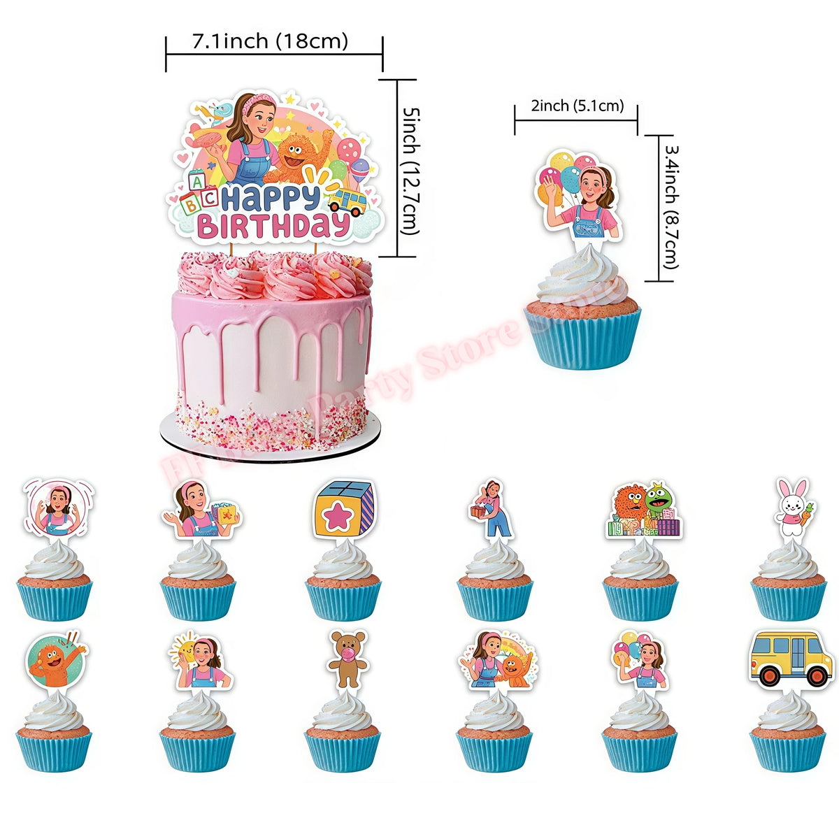 Kids Birthday Party Tableware Set – Cartoon Teacher Theme Party Tableware Set Babs 13pcs Cake topper