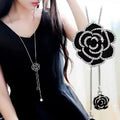 Women's Black Rose Long Sweater Chain Necklace | Zinc Alloy Fashion Necklace Babs Light Yellow Gold Color
