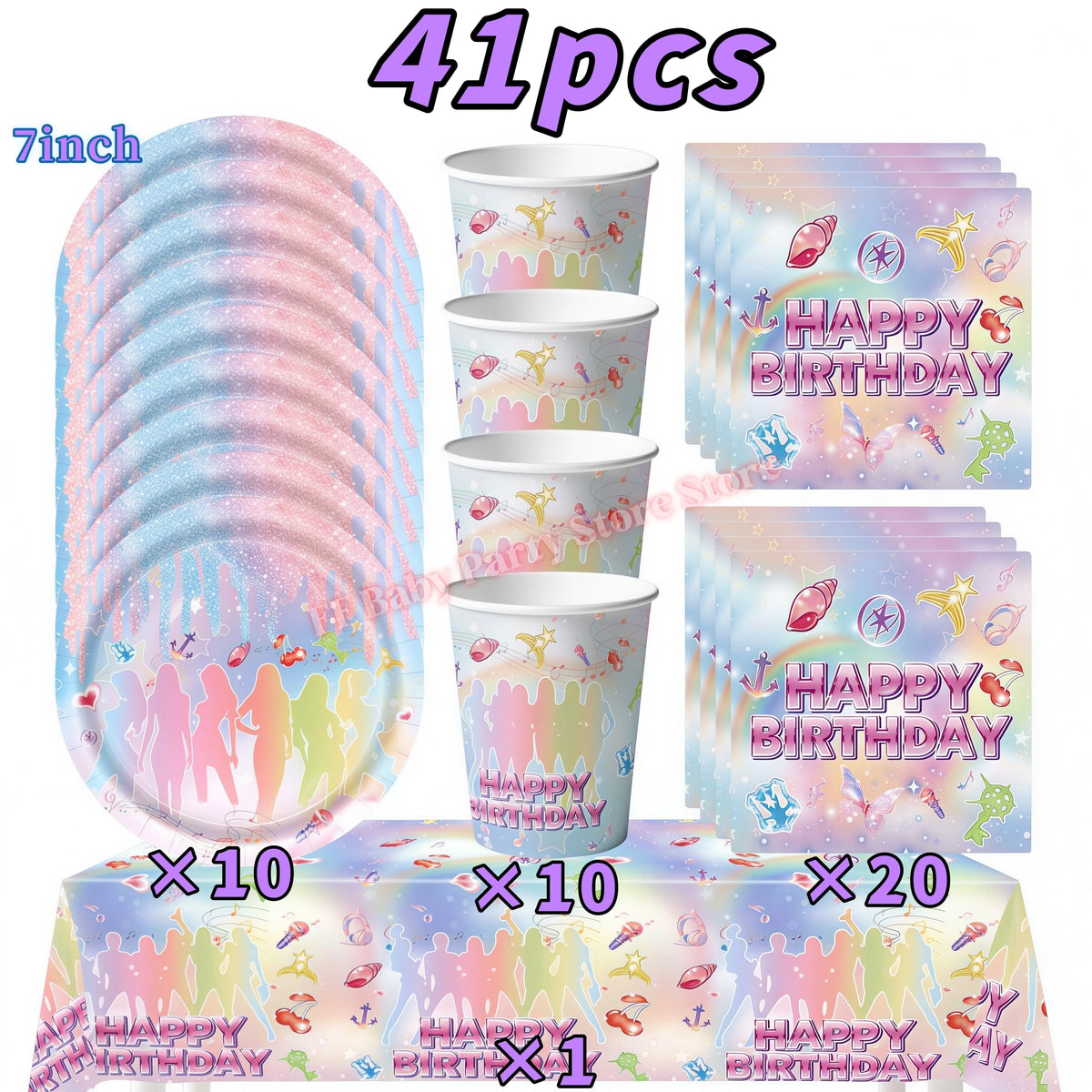 Katseye Kpop Birthday Party Supplies – Plates, Cups & Balloons Party Supplies Set Babs 41pcs